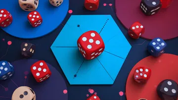 Um homem comemorando uma vitória em seu laptop enquanto símbolos de jogos flutuam ao redor, capturando a emoção dos jogos 45QBET.